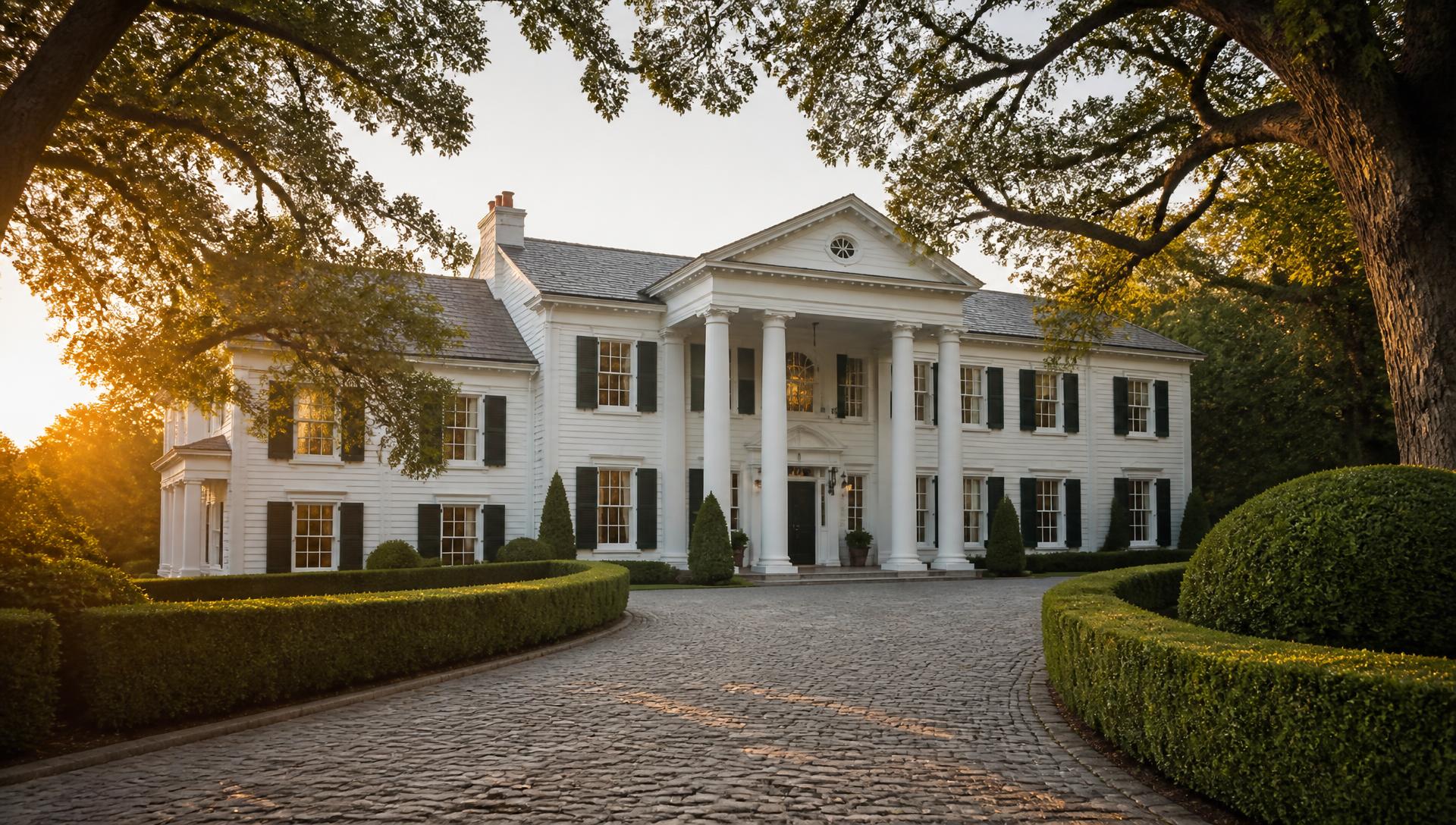 Stately Nashville home at golden hour