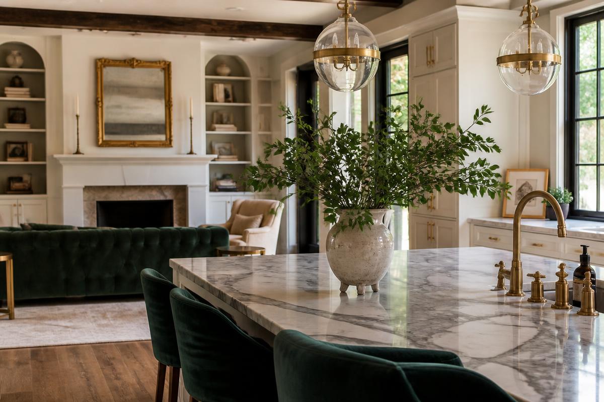 Refined Nashville home interior with marble and brass details